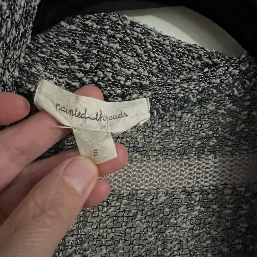 lightweight drapey semi sheer open front sweater three quarter sleeves - Picture 4 of 5